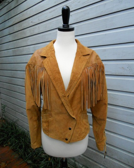 vintage caramel fringe jacket