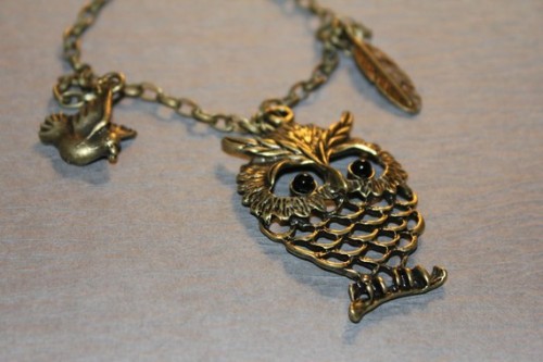 bronze vintage owl necklace etsy