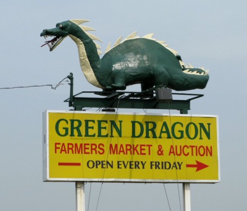 green dragon flea market sign