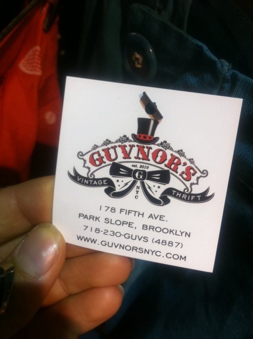 guvnor's thrift and vintage store card brooklyn