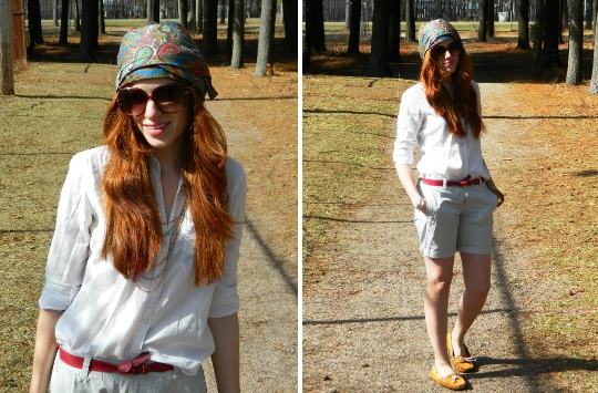 1920s vintage turban styled for spring look with shorts by fashion blogger wore out