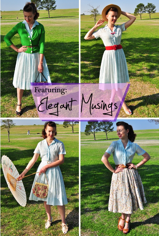 1950s shirtwaist dress shown styled 4 ways