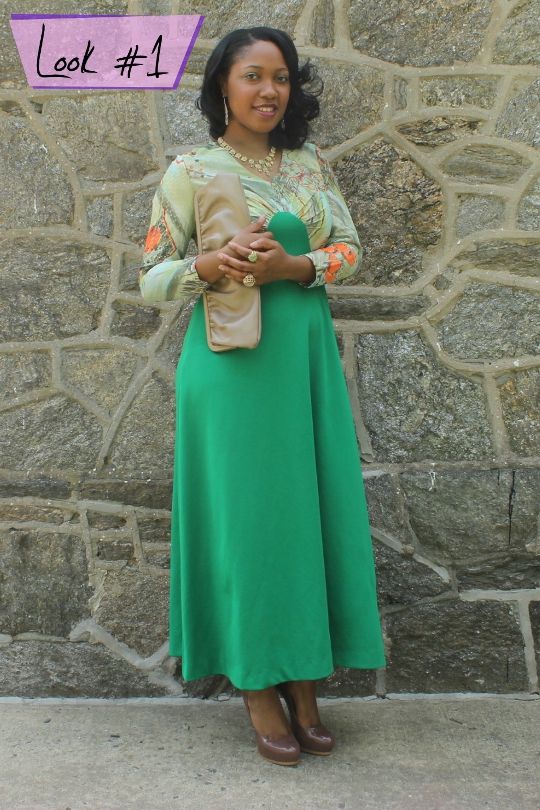 1970s maxi dress styled into an outfit by fashion blogger Stylish Thought