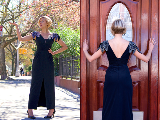 1980s Black Evening Gown Front and back