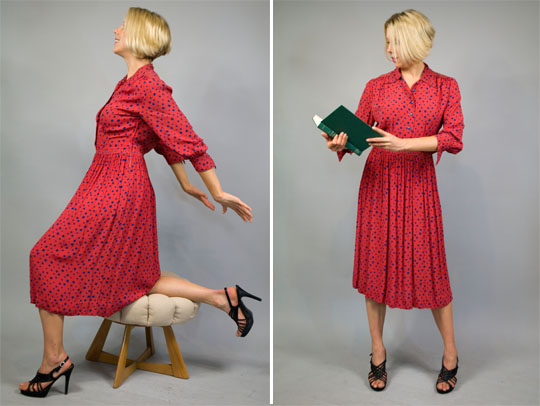 1940s red polka dot rayon dress