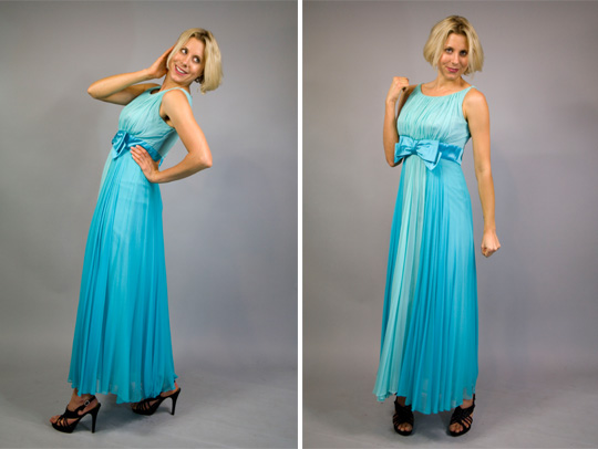 50s Blue Bowed Prom Dress