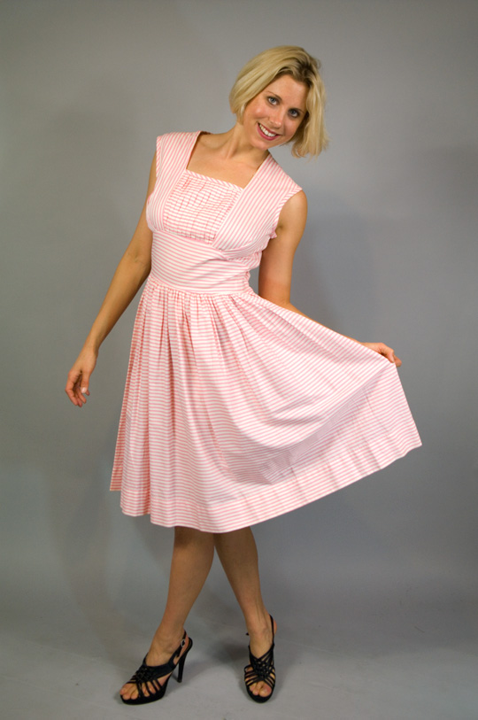 1950s candy stripe pink dress