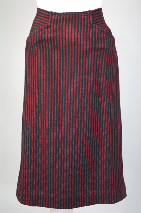 a pencil skirt in red and black pinstripes