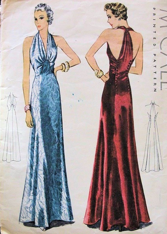 1930s fashion halter dress vintage sewing pattern