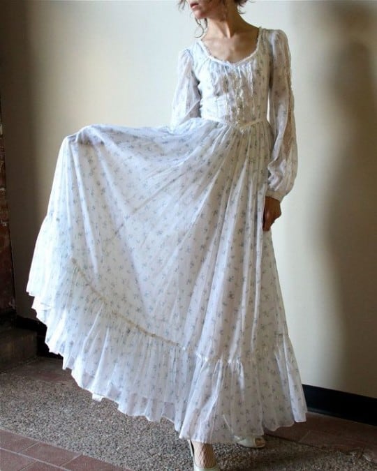 a 1970s vintage white bohemian dress