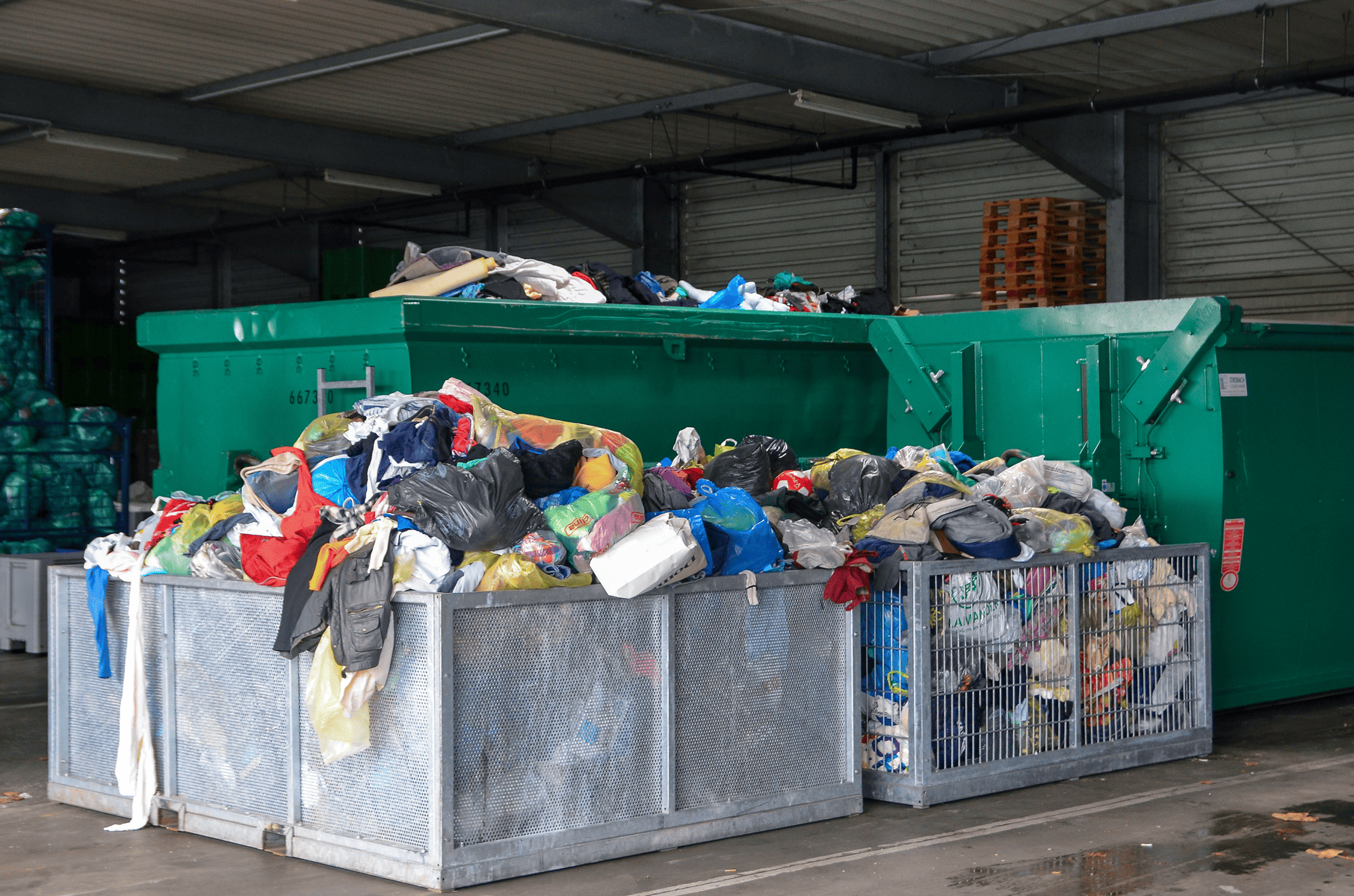 Used clothes and textile waste at a landfill