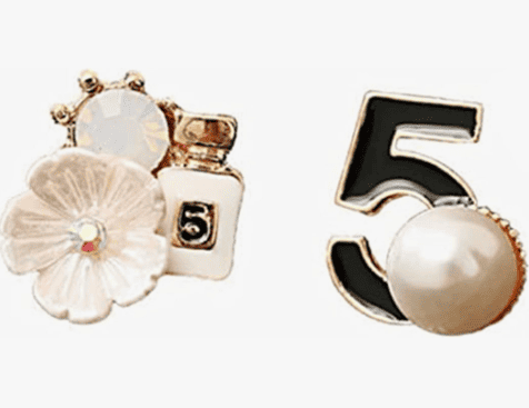 Vintage Number 5 Earrings Camellia Studs Asymmetrical Pearl Earrings 